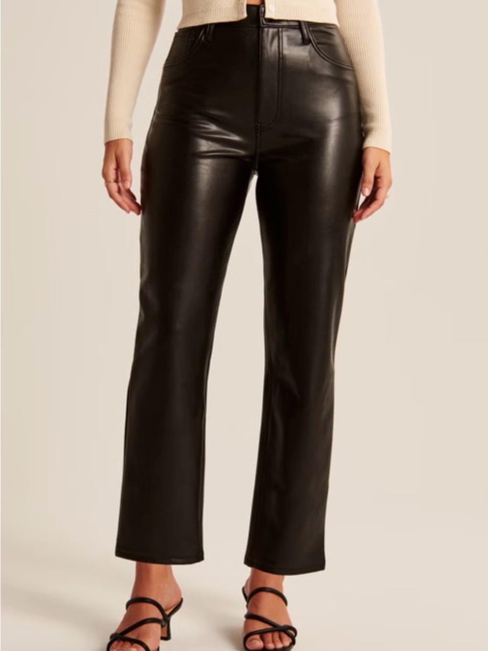 Abercrombie & Fitch Black Faux Leather Curve Love Ankle Straight Pants